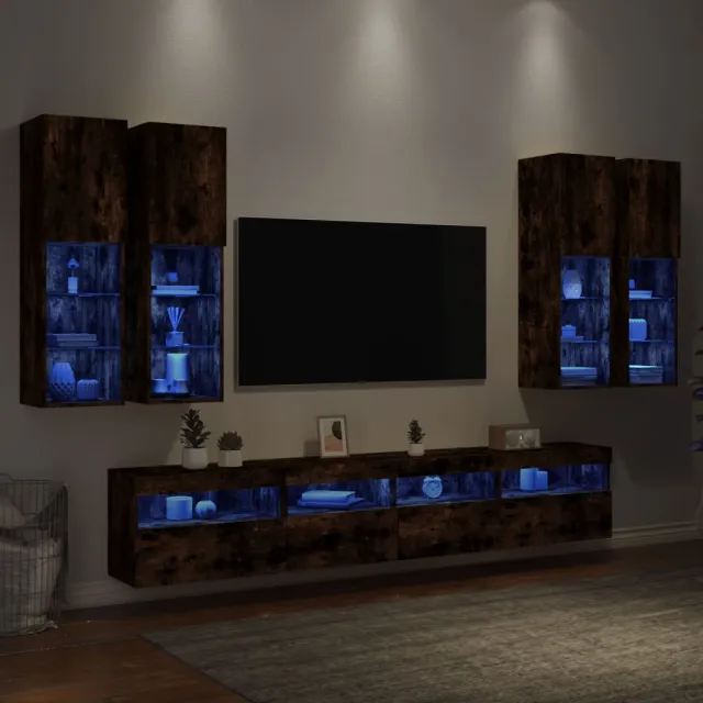 vidaXL 7-delige Tv-wandmeubelset met LED-verlichting gerookt eiken, foto 2