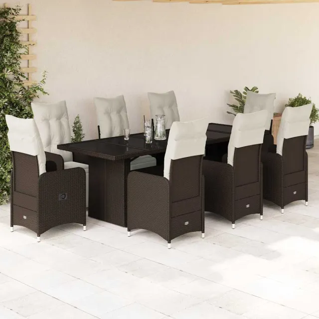vidaXL 9-delige Bistroset met kussens poly rattan bruin, foto 2