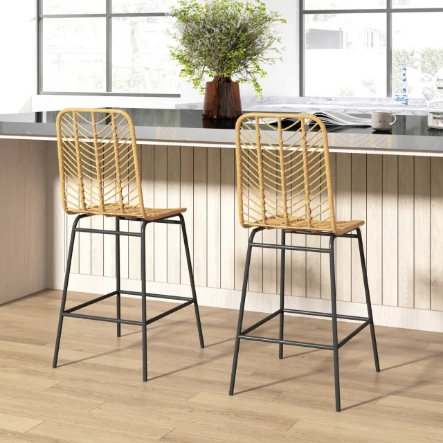 COVREO Barkruk 42,5 x 52 x 102 cm geel zwart, rotan met rugleuning