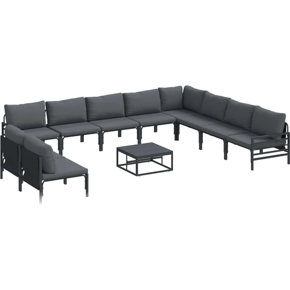 vidaXL Tuinbankenset 11 st Zwart Staal Anthraciet