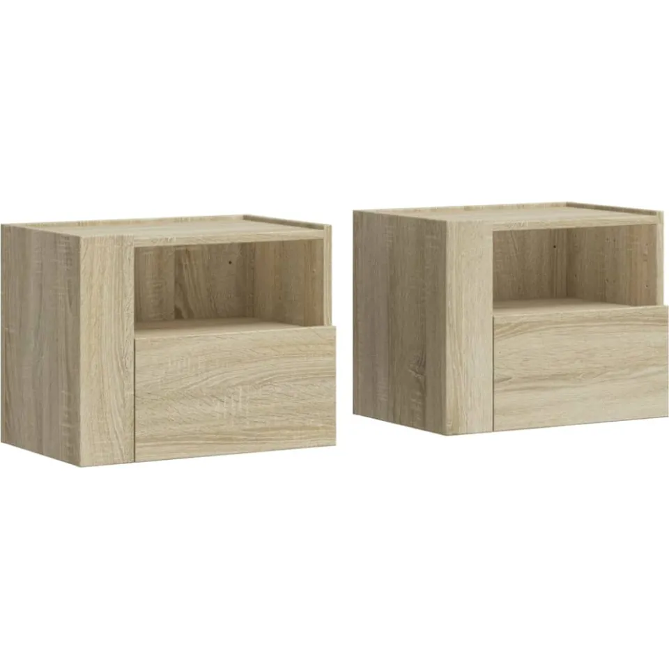 vidaXL Nachtkastjes 2 st wandgemonteerd 45x30x35 cm sonoma eikenkleur Bruin