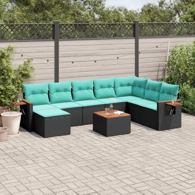 vidaXL 9-delige Loungeset met kussens poly rattan zwart, foto 2
