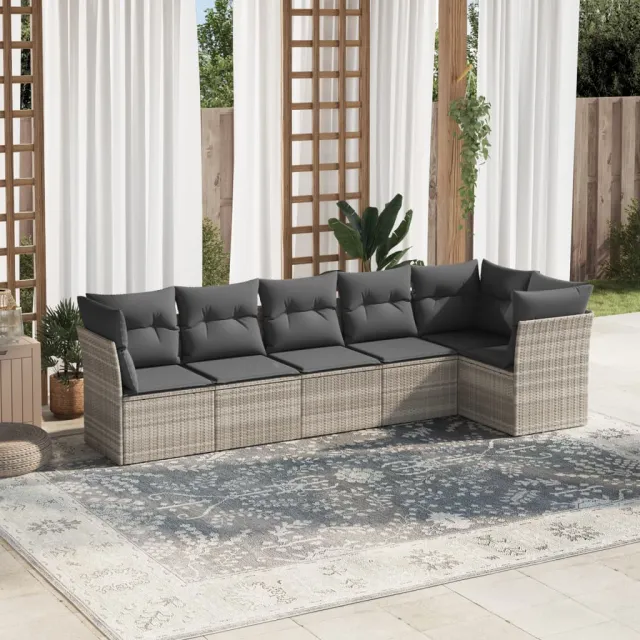 vidaXL 6-delige Loungeset met kussens poly rattan lichtgrijs grijs, foto 2