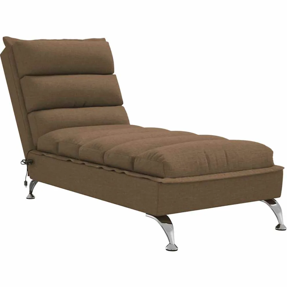 vidaXL Massage chaise longue met kussens stof bruin
