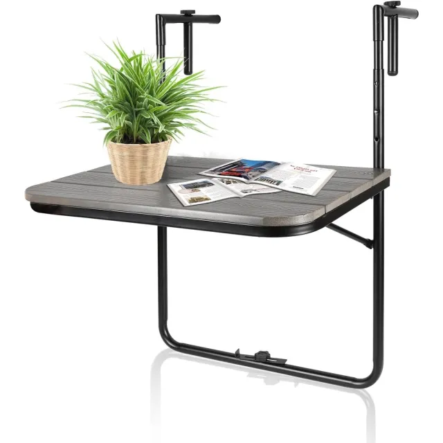 Lexium Store Lexium Balkontafel hangend - Balkontafel Inklapbaar – Hangtafel balkon – Hangend Balkonbar - Balkontafels Opklapbaar Hangtafel – Ophangbaar Voor aan het Balkon – Vouwtafel Wandtafel Inklapbare Tafel – Bijzettafel – Buiten Tafeltje Klaptafel grijs