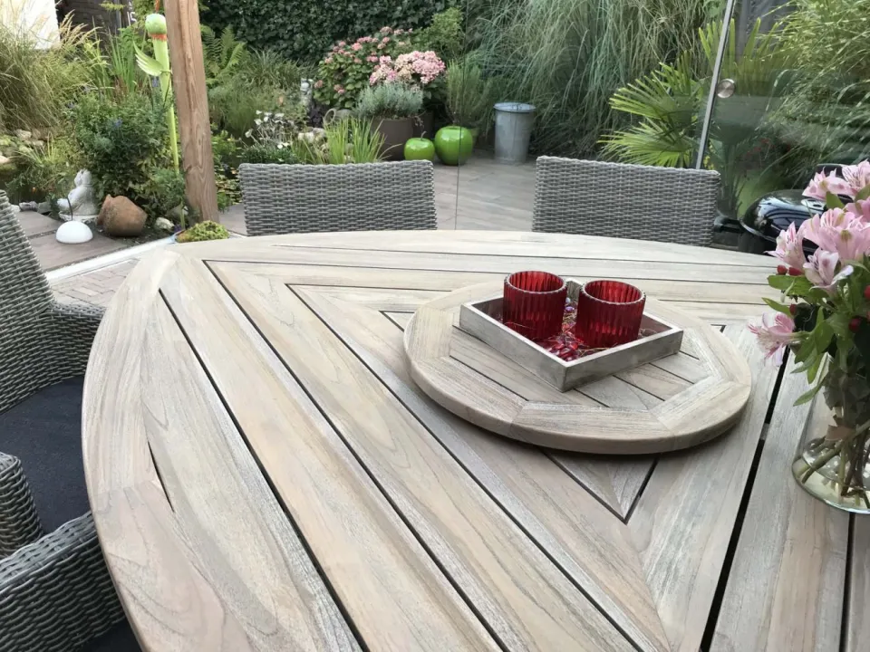 ROUGH Furniture ROUGH-S Triangular dining tuintafel 170x170x170x76cm bruin, foto 5