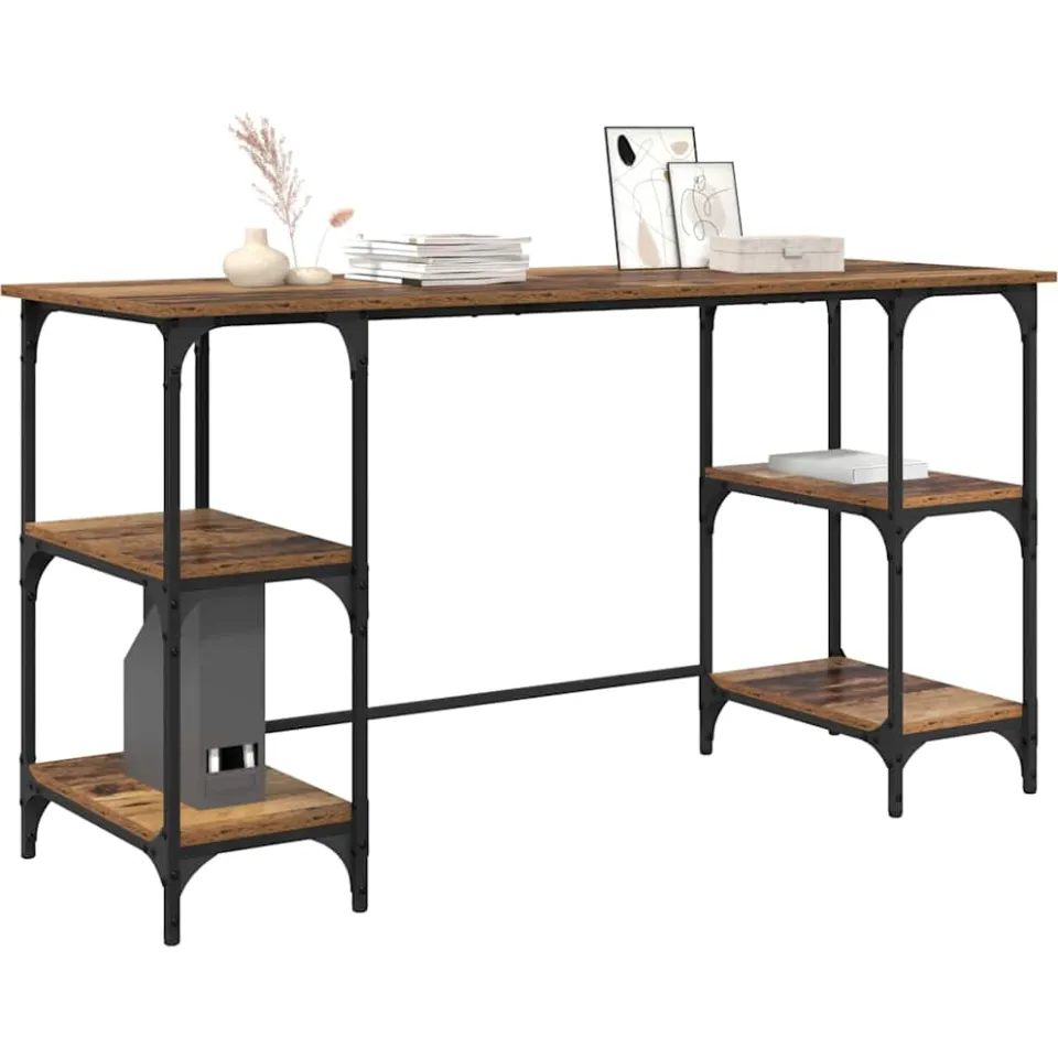 vidaXL Bureau met plank Oud Hout 140 x 50 x 75 cm Bewerkt hout Bruin