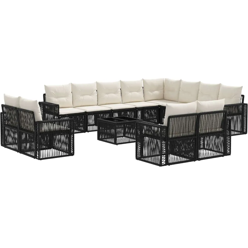 vidaXL Tuinbankenset 13 st 12-zits Zwart en Cream Wit poly rattan, foto 3