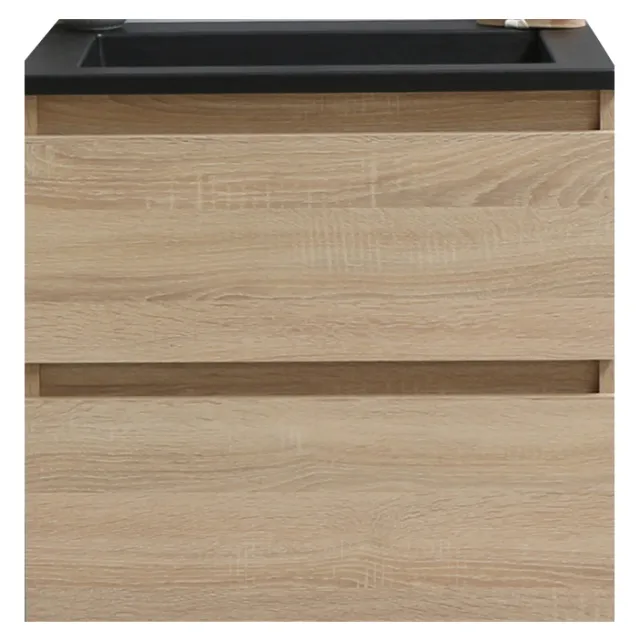Boss & Wessing Badkamermeubel BWS Pepper Acryl Wastafel Mat Zwart Met Kraangat 60x55x46 cm Eiken