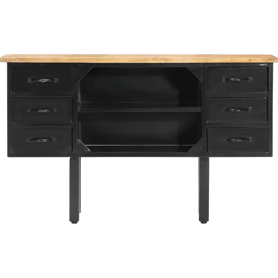 vidaXL Dressoir 110x30x65 cm massief ruw mangohout en staal, foto 2