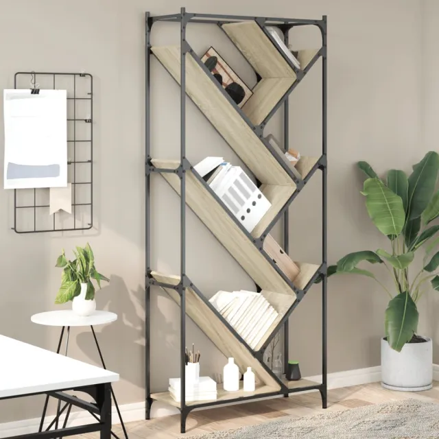 vidaXL Boekenkast 79x30x180 cm bewerkt hout en metaal sonoma eiken, foto 2