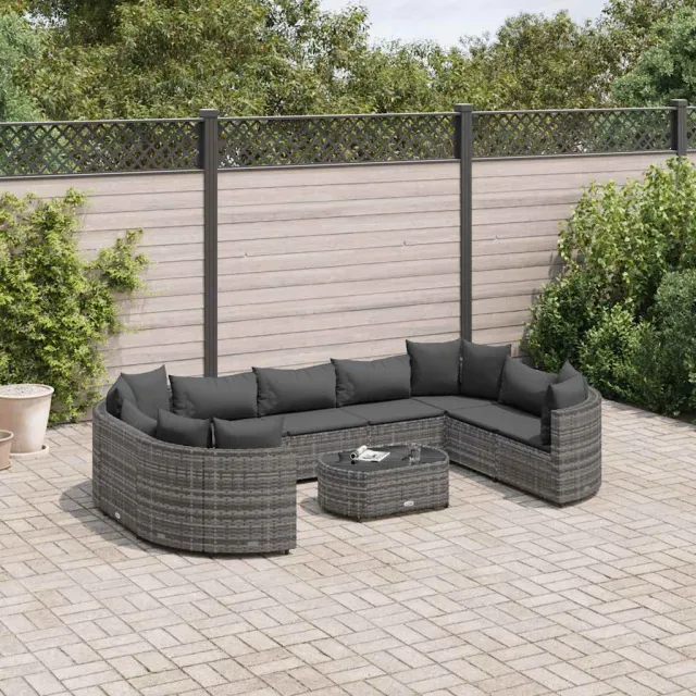 vidaXL 10-delige Loungeset met kussens poly rattan grijs, foto 2