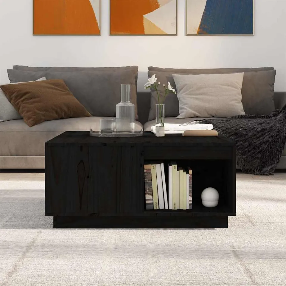 vidaXL Salontafel 80x81x36,5 cm massief grenenhout zwart, foto 3