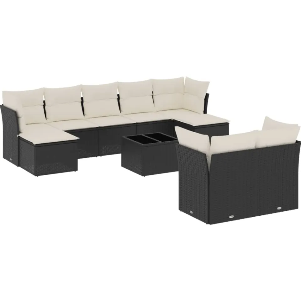 vidaXL 10-delige Loungeset met kussens poly rattan zwart