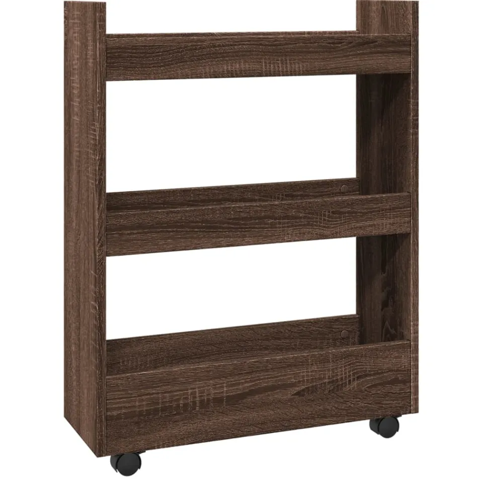 vidaXL Opbergtrolley smal 3-laags bewerkt hout bruin eikenkleurig