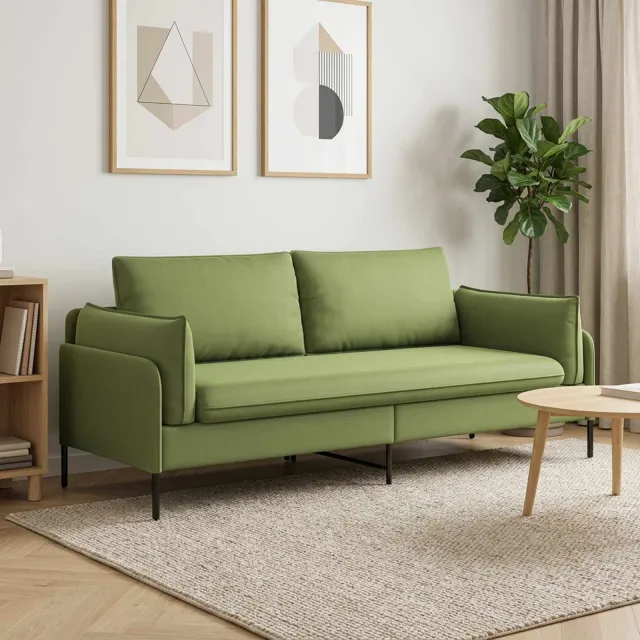 vidaXL 3-Zits Bank 3-zits Lichtgroen 222 x 81 x 89 cm fluweel Mosgroen