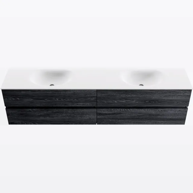 Mondiaz VICA 200cm badmeubel onderkast Antracite 4 lades. Wastafel MOON dubbel 2 kraangaten, kleur Talc.