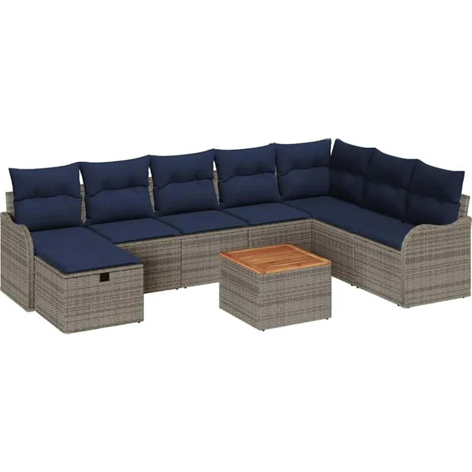vidaXL Tuinbankenset 9 st Grijs poly rattan