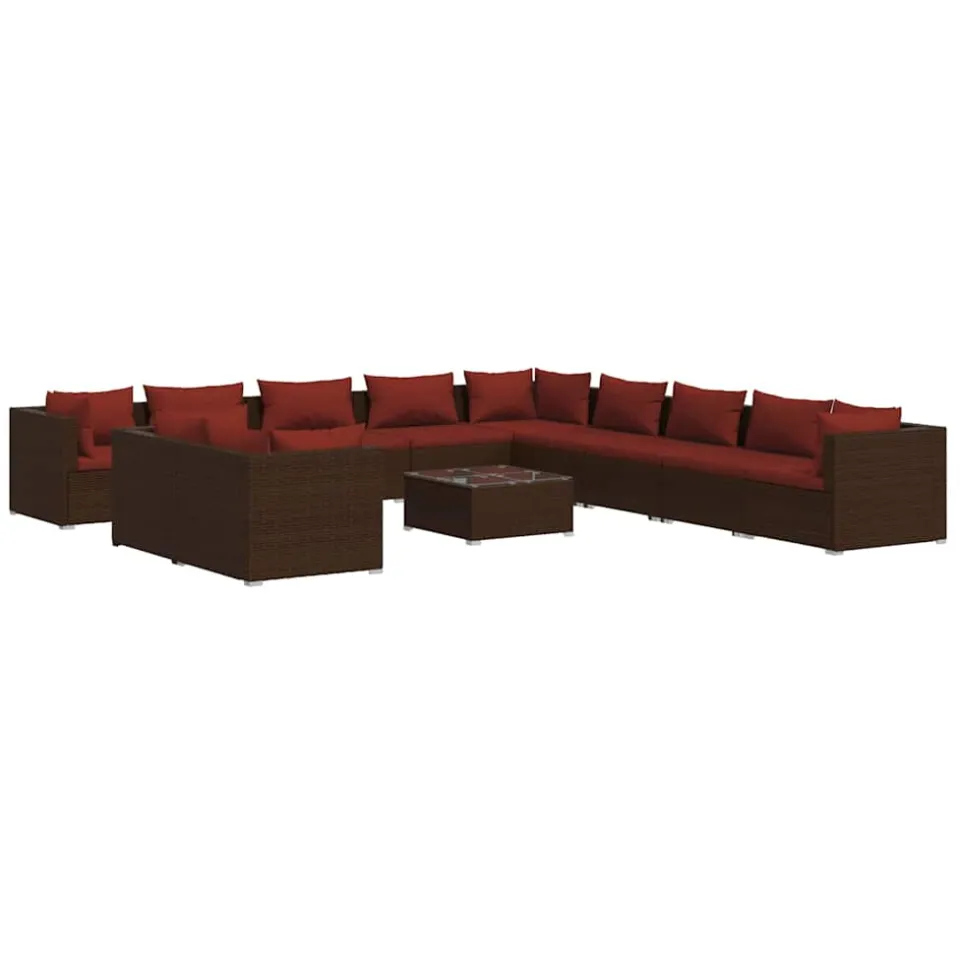vidaXL 12-delige Loungeset met kussens poly rattan bruin, foto 4