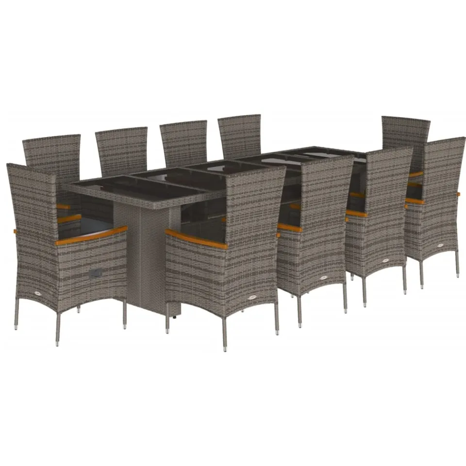 vidaXL 11-delige Tuinset met kussens poly rattan grijs, foto 3