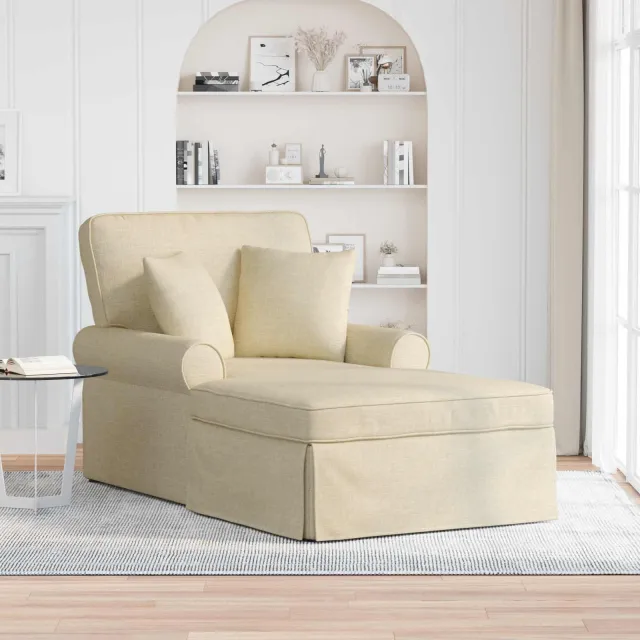 vidaXL Chaise Lounge met Rok 3 st Crème Stof 91 x 157 x 91 cm, foto 2