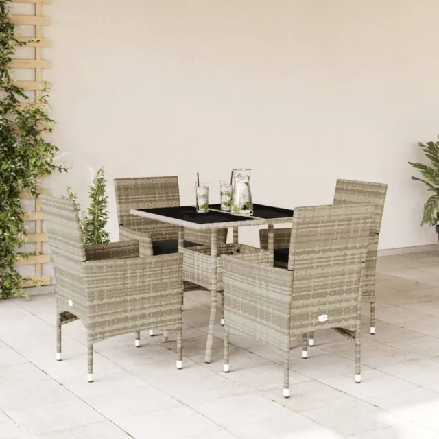 vidaXL 5-delige Tuinset met kussens poly rattan en glas lichtgrijs
