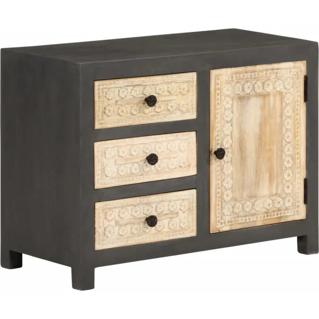 vidaXL Dressoir 75x35x55 cm massief mangohout grijs en wit