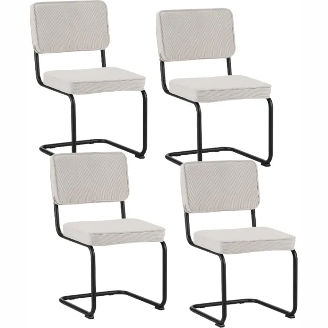 Dimehouse Set van 4 Eetkamerstoelen Remo Crème Ribstof - Zonder Armleuningen - Stof - Scandinavisch & Basic