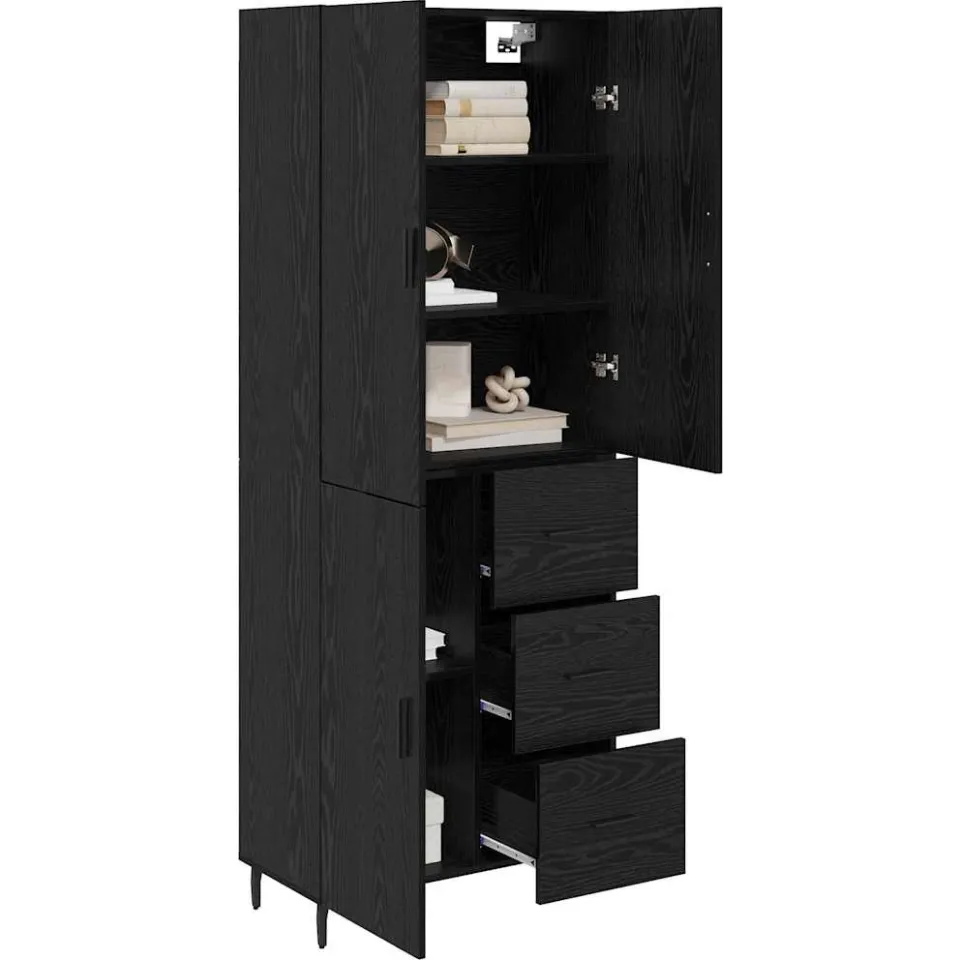 vidaXL Hoge kast 2 st Zwart eiken 69,5 x 34 x 180 cm Bewerkt hout