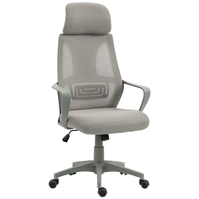 Clruro Bureaustoel - 55x64x126 cm - Wipfunctie - Hoofdsteun en Lendensteun - Mesh - Grijs Clruro