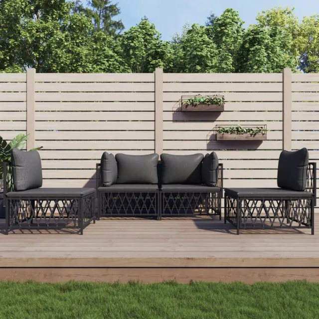 vidaXL 4-delige Loungeset met kussens staal antracietkleurig, foto 2