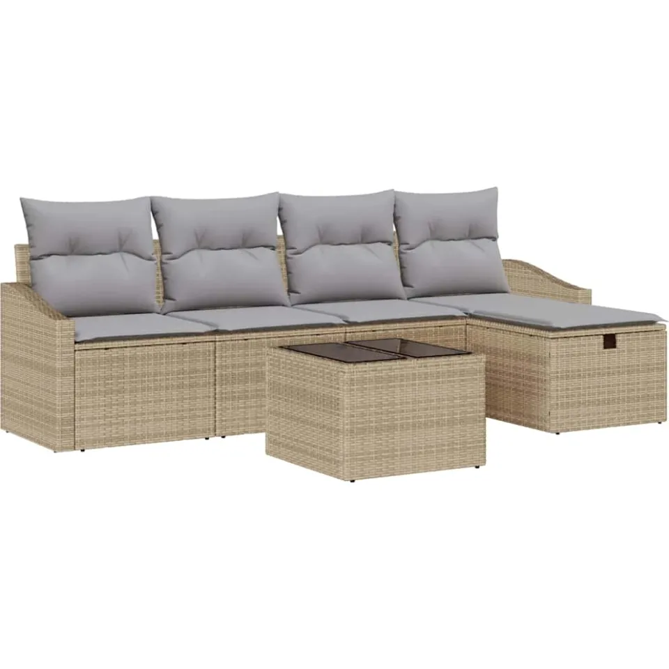 vidaXL Bankstel 6 st Beige poly rattan