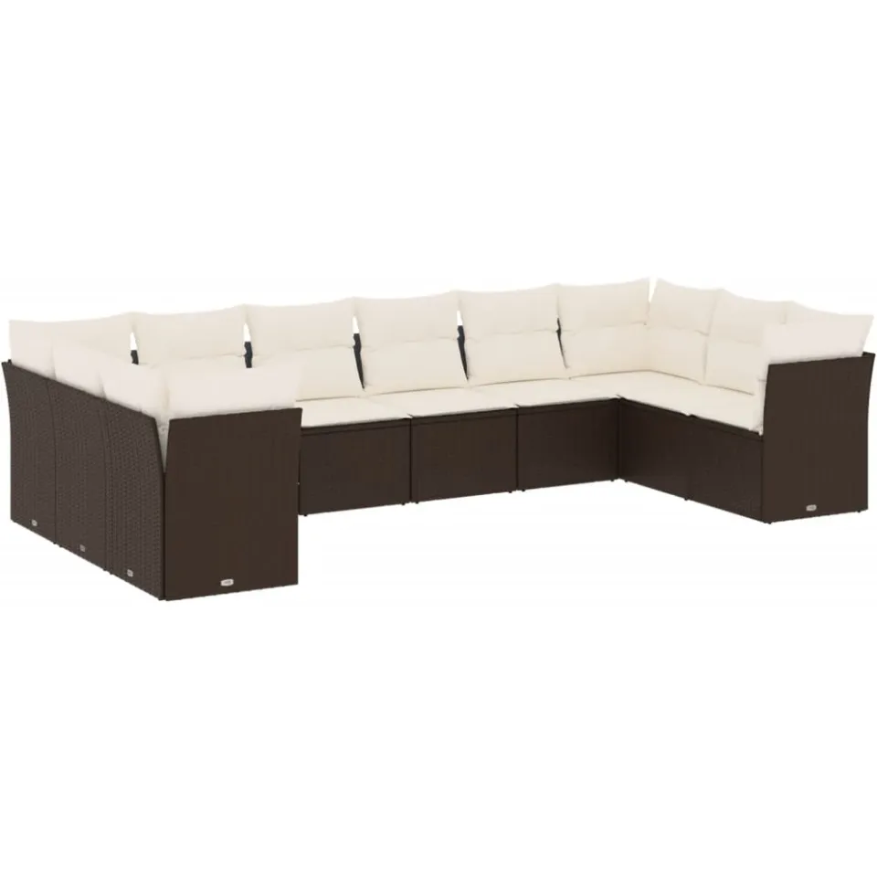 vidaXL 10-delige Loungeset met kussens poly rattan bruin, foto 4