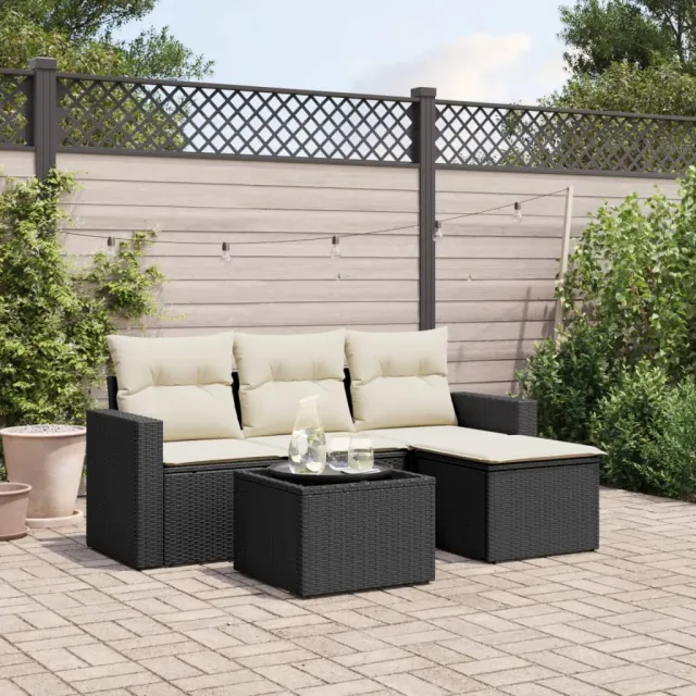 vidaXL 5-delige Loungeset met kussens poly rattan zwart, foto 2