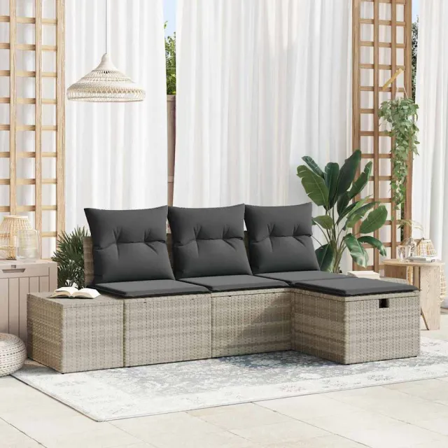 vidaXL Bankstel 4 st poly rattan Lichtgrijs