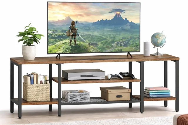 Signature Home TV-meubel 120 cm - Tv-kast met opbergruimte - tv-lowboard voor tv's tot 55 inch - mediaconsole - tv-standaard - industrieel - retrobruin en zwart Bruin - Zwart