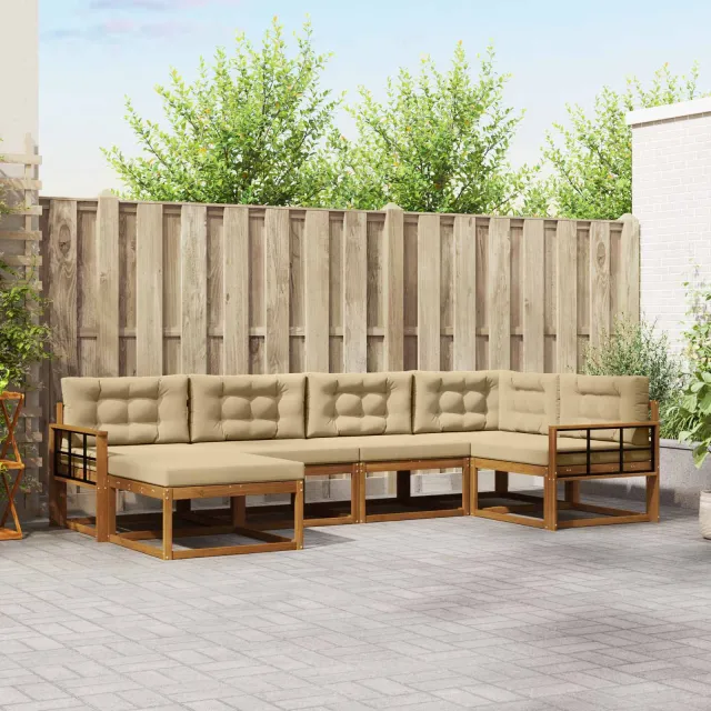 vidaXL Buiten bankenset 6 st 6-zits Natuurlijk en Beige