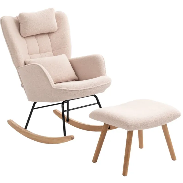 CHICFURN Schommelstoel - Met voetbankje - Hoge rugleuning - Beige