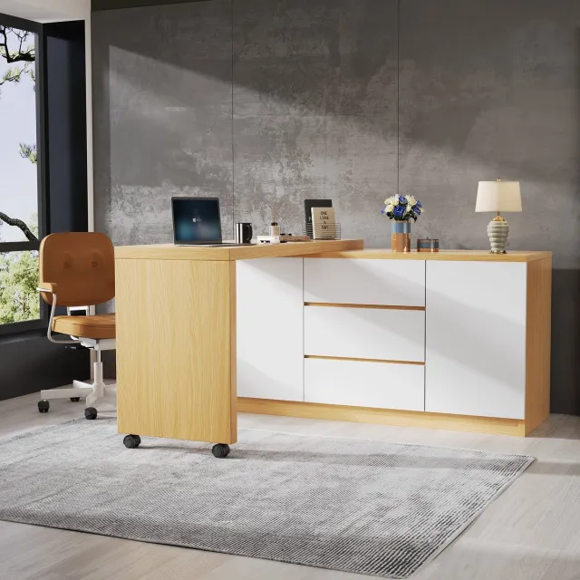 Zubaliya Hoekbureau - met hoekopstelling en laden - eiken en wit - afmetingen 120 x 50 x 76,5 cm - voor een praktische werkplek - voor dagelijks gebruik