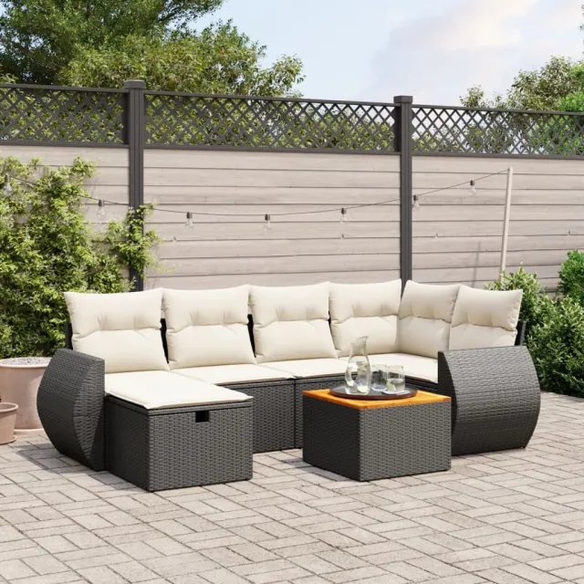 vidaXL 7-delige Loungeset met kussens poly rattan zwart, foto 2