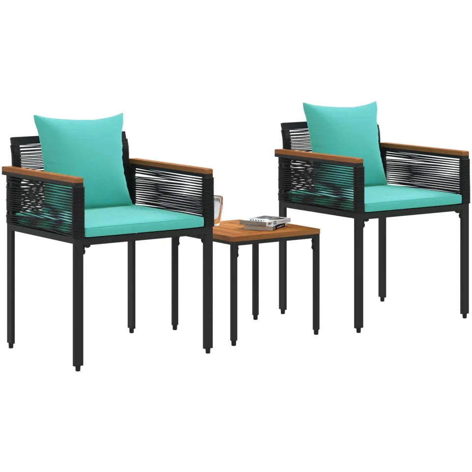 vidaXL Buitenmeubelset met kussen Zwart en Turquoise poly rattan