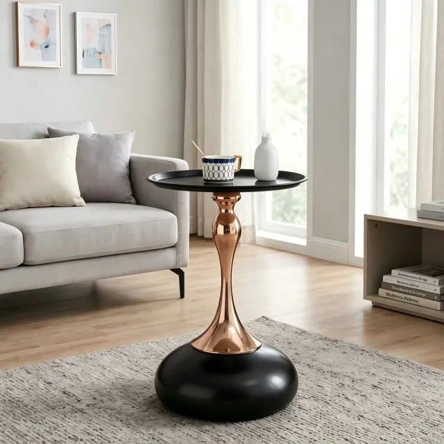 Clruro Bijzettafel - 38 cm - Martini Ronde Bijzettafel Metalen Basis - Woonkamer Slaapkamer Balkon - Metaal - Zwart Goud