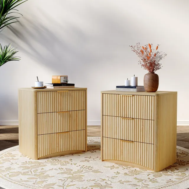 FloraGrace Nachtkastje - 3 Lades Met Geruisloze Geleiding - Voor Slaapkamer - MDF - 58x38x64 Cm - Eiken
