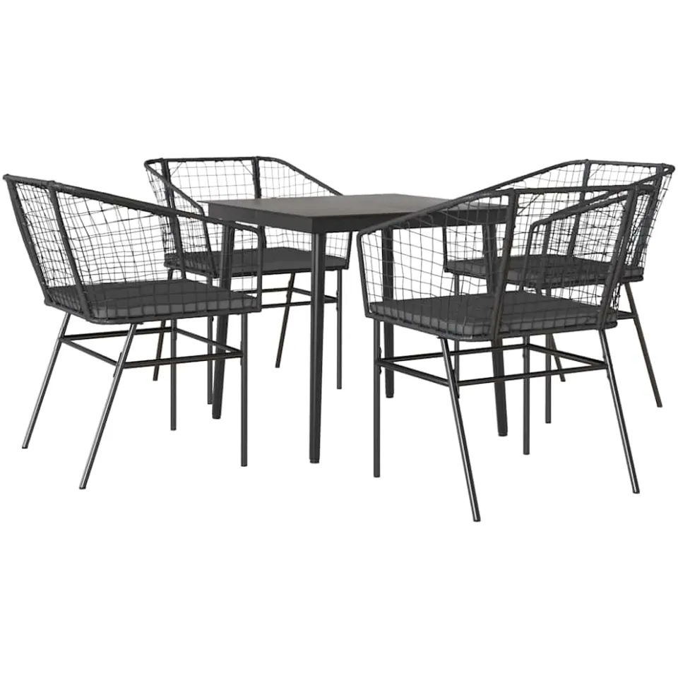 vidaXL 5-delige Tuinset met kussens poly rattan glas zwart