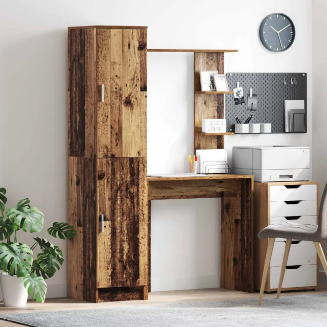 vidaXL Bureau met plank met opslag met de deur 2 st Oudhout bruin, foto 2