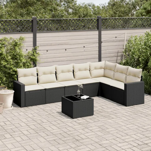 vidaXL 8-delige Loungeset met kussens poly rattan zwart, foto 2