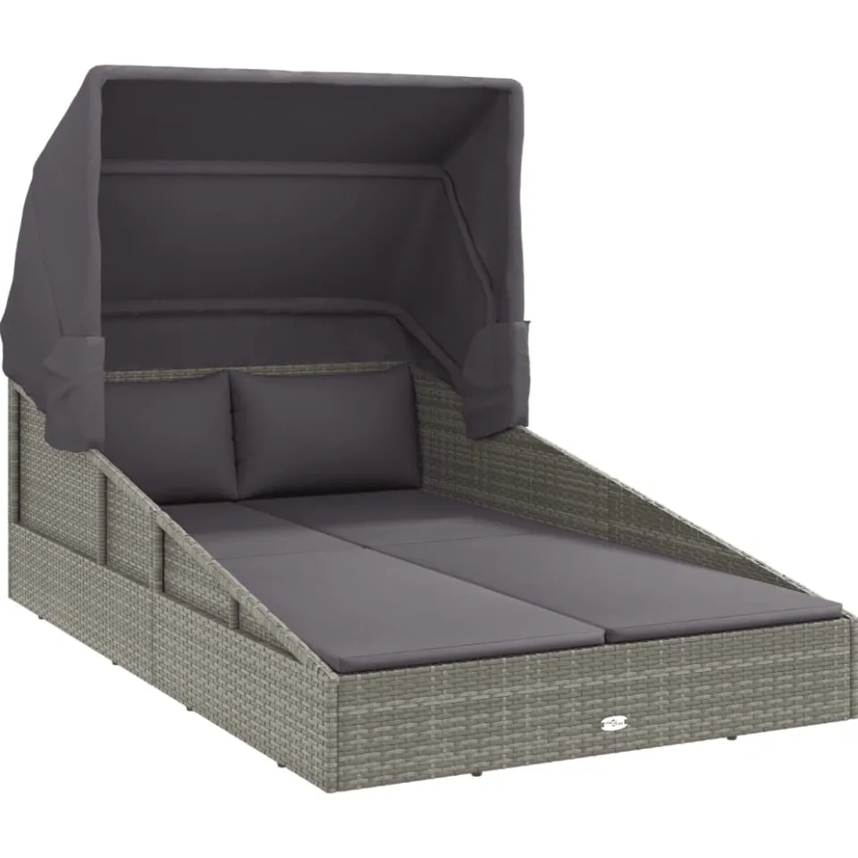 vidaXL Ligbed met inklapbaar dak 200x114x128 cm poly rattan grijs, foto 4