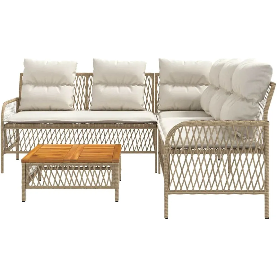 vidaXL 2-delige Loungeset met kussens poly rattan beige, foto 4