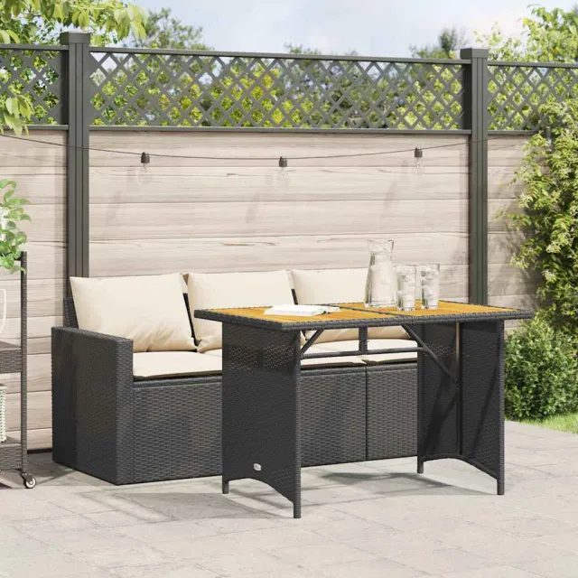 vidaXL 2-delige Tuinset met kussens poly rattan zwart, foto 2