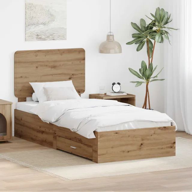 vidaXL Bedframe met lade Artisan Eiken 100 x 200 cm Bewerkt hout Bruin